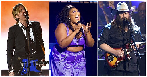 This combination photo shows performers, from left, Keith Urban, Lizzo and Chris Stapleton. Tours, awards shows, conventions and festivals are announcing cancellations and postponements daily due to the new coronavirus outbreak, causing a major impact on entertainment events both in the States and elsewhere. The city of Houston ordered the Houston Livestock Show and Rodeo, a major concert series in Texas, to close early, canceling upcoming shows by Lizzo, Chris Stapleton and Keith Urban. This year's attendance varied from 50,000 to 70,000 people per concert. For most people, the new coronavirus causes only mild or moderate symptoms. For some it can cause more severe illness. (AP Photo)