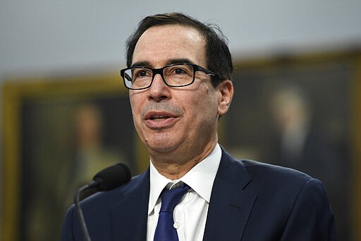 Treasury Secretary Steven Mnuchin testifies on Capitol Hill in Washington, Wednesday, March 11, 2020, before a House Appropriations subcommittee hearing on the FY'21 budget. (AP Photo/Susan Walsh)