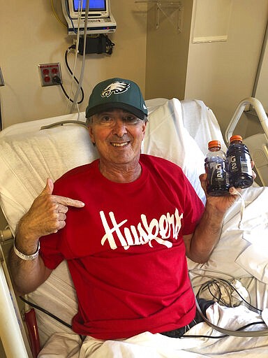 This Feb. 19, 2020 photo shows Carl Goldman in the biocontainment unit at the University of Nebraska Medical Center in Omaha. A former passenger of the cruise ship Diamond Princess, Goldman arrived at the Omaha hospital on Feb. 17 after he developed a 103-degree fever while flying back from Japan on a chartered flight arranged by the U.S. government. He said he's had a relatively mild illness and would have missed only a day of work if it had been a normal virus. &quot;It's been a 2 on a scale of 10,&quot; he said. (KHTS Radio via AP)