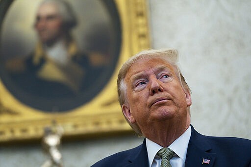 President Donald Trump speaks during a meeting with Irish Prime Minister Leo Varadkar in the Oval Office of the White House, Thursday, March 12, 2020, in Washington. (AP Photo/Evan Vucci)