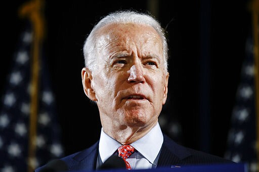 Democratic presidential candidate former Vice President Joe Biden speaks about the coronavirus Thursday, March 12, 2020, in Wilmington, Del. (AP Photo/Matt Rourke)