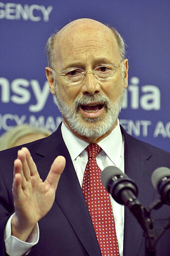 Gov. Tom Wolf of Pennsylvania speaks at a new conference at Pennsylvania Emergency Management Headquarters where he said he was ordering schools and other facilities to close in a suburban Philadelphia county, Montgomery County, that has been hard-hit by the COVID-19, Thursday, March 12, 2020 in Harrisburg, Pa. (AP Photo/Marc Levy)