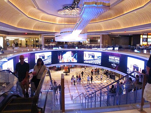 FILE - This June 20, 2019 file photo shows the lobby of the Hard Rock casino in Atlantic City, N.J. On Friday, March 13, 2020, Hard Rock announced it is canceling live entertainment at all its U.S. properties for 30 days in response to the coronavirus outbreak, one of many steps casinos around the country are taking in response to the outbreak. (AP Photo/Wayne Parry)