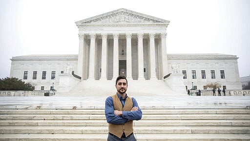 This undated photo provided by Institute for Justice shows James King. A public interest law firm is asking the Supreme Court to consider whether police officers and other government agents should have broad immunity from civil lawsuits. King was a college student at Grand Valley State in Michigan in 2014 when he was beaten. He sued the officers who arrested him, but a judge tossed out the case, ruling that the officers were entitled to immunity for their actions. (Institute for Justice via AP)