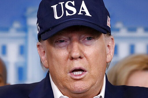 President Donald Trump speaks during a briefing on coronavirus in the Brady press briefing room at the White House, Saturday, March 14, 2020, in Washington. (AP Photo/Alex Brandon)