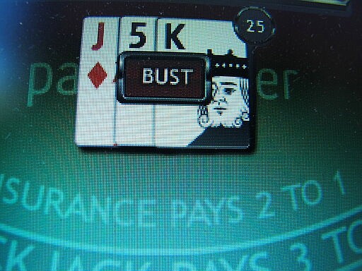 This Nov. 29, 2013 photo shows a losing bet on a game of Internet blackjack in Atlantic City N.J. On Tuesday, March 17, 2020, many internet gambling providers said they've noticed a significant increase in business in the past week as many land-based casinos shut down due to the coronavirus. (AP Photo/Wayne Parry)