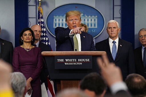 President Donald Trump speaks during a press briefing with the coronavirus task force, at the White House, Tuesday, March 17, 2020, in Washington. (AP Photo/Evan Vucci)