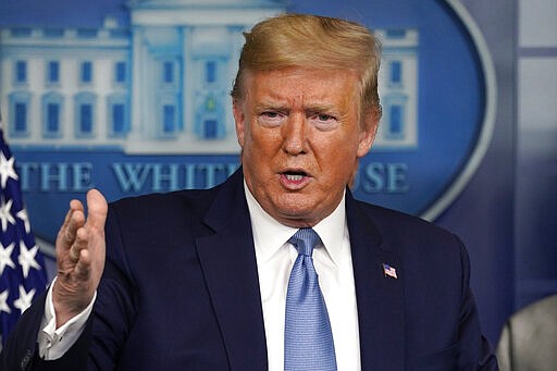 President Donald Trump speaks during a press briefing with the coronavirus task force, in the Brady press briefing room at the White House, Monday, March 16, 2020, in Washington. (AP Photo/Evan Vucci)