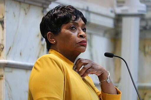 Maryland House Speaker Adrienne Jones presides over the House of Delegates on the last day of a shortened legislative session on Wednesday, March 18, 2020, in Annapolis, because of the coronavirus. (AP Photo/Brian Witte)