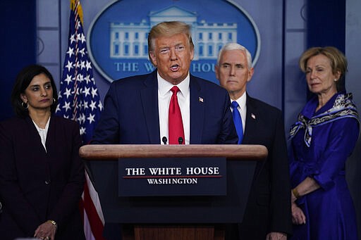 President Donald Trump speaks during press briefing with the Coronavirus Task Force, at the White House, Wednesday, March 18, 2020, in Washington. (AP Photo/Evan Vucci)