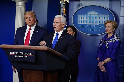 Vice President Mike Pence speaks during press briefing with the Coronavirus Task Force, at the White House, Wednesday, March 18, 2020, in Washington. (AP Photo/Evan Vucci)