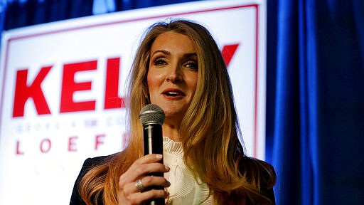 Sen. Kelly Loeffler, RT-Ga., speaks during a re-election campaign rally Monday, March 9, 2020, in Marietta, Ga. (AP Photo/John Bazemore)