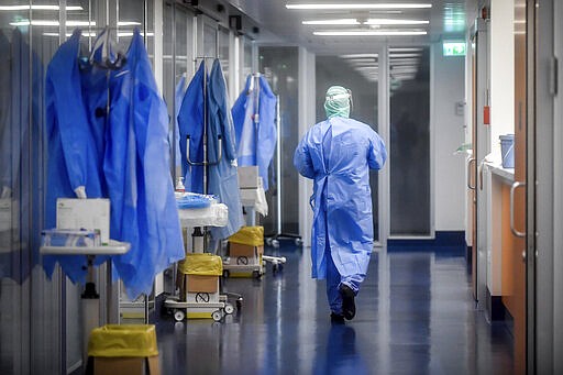 A view of the corridor outside the intensive care unit of the hospital of Brescia, Italy, Thursday, March 19, 2020. Italy has become the country with the most coronavirus-related deaths, surpassing China by registering 3,405 dead. Italy reached the gruesome milestone on the same day the epicenter of the pandemic, Wuhan, China, recorded no new infections. For most people, the new coronavirus causes only mild or moderate symptoms. For some it can cause more severe illness. (Claudio Furlan/LaPresse via AP)