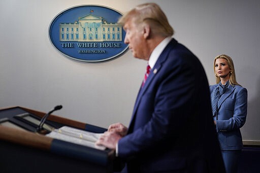 Ivanka Trump, the daughter and assistant to President Donald Trump, listens as President Donald Trump speaks during a coronavirus task force briefing at the White House, Friday, March 20, 2020, in Washington. (AP Photo/Evan Vucci)