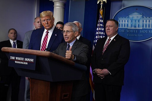 Director of the National Institute of Allergy and Infectious Diseases Dr. Anthony Fauci speaks during a coronavirus task force briefing at the White House, Friday, March 20, 2020, in Washington. (AP Photo/Evan Vucci)