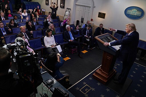 President Donald Trump speaks during a coronavirus task force briefing at the White House, Friday, March 20, 2020, in Washington. (AP Photo/Evan Vucci)