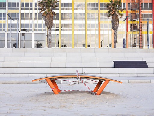 This Thursday, March 19, 2020 photo shows a free gym at Tel Aviv's beachfront wrapped in tape to prevent public access. Israel has reported a steady increase in confirmed cases despite imposing strict travel bans and quarantine measures more than two weeks ago. Authorities recently ordered the closure of all non-essential businesses and encouraged people to work from home. (AP Photo/Oded Balilty)