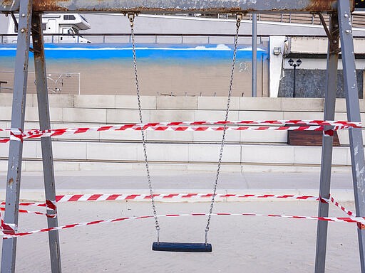 This Thursday, March 19, 2020 photo shows a swin at Tel Aviv's beachfront wrapped in tape to prevent public access. Israel has reported a steady increase in confirmed cases despite imposing strict travel bans and quarantine measures more than two weeks ago. Authorities recently ordered the closure of all non-essential businesses and encouraged people to work from home. (AP Photo/Oded Balilty)