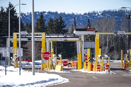 The Grand Portage Point of Entry on the U.S. border with Canada has seen a decrease in traffic over the last week. Very few cars passed through on Friday, March 20, 2020. (Alex Kormann/Star Tribune via AP)