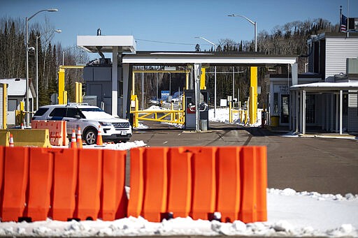 The Grand Portage Point of Entry on the U.S. border with Canada has seen a decrease in traffic over the last week. Very few cars passed through on Friday, March 20, 2020. (Alex Kormann/Star Tribune via AP)