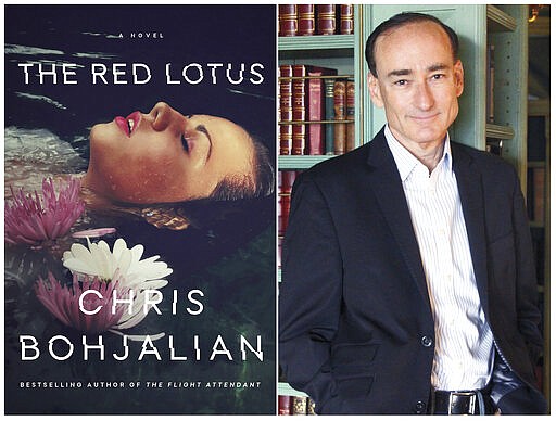 This combination photo shows the cover of &quot;The Red Lotus,&quot; left, and author Chris Bohjalian. Novels coming out now and written before the coronavirus pandemic use plagues to explore everything from gender roles to our own failure to anticipate the worst.  (Doubleday, left, and Victoria Blewer via AP)