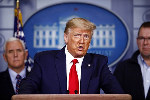 President Donald Trump speaks during a coronavirus task force briefing at the White House, Sunday, March 22, 2020, in Washington. (AP Photo/Patrick Semansky)