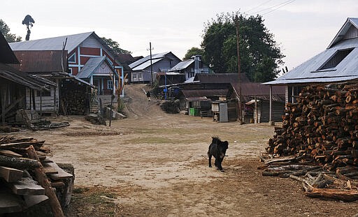 A dog walks in a deserted area as most people stay indoors in Shangshak village, in the northeastern state of Manipur, India, Sunday, March 22, 2020. India is observing a 14-hour &quot;people's curfew&quot; called by Prime Minister Narendra Modi in order to stem the rising coronavirus caseload in the country of 1.3 billion. For most people, the new coronavirus causes only mild or moderate symptoms. For some it can cause more severe illness. (AP Photo/Yirmiyan Arthur)