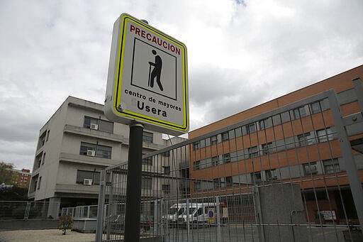 A general view of nursing homes where dead bodies were found at the nursing homes of Usera in Madrid, Spain, Tuesday, March 24, 2020. Spanish army troops disinfecting nursing homes have found, to their horror, some residents living in squalor among the infectious bodies of people that authorities suspect have died from the new coronavirus. Prosecutors have launched a judicial probe. For some, it can cause more severe illness, especially in older adults and people with existing health problems. (AP Photo/Manu Fernandez)