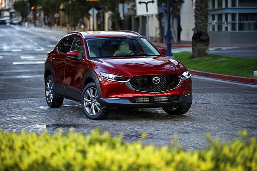 This undated photo from Mazda shows the CX-30, an extra-small SUV that features a head-up display, which puts information right in the driver's light of sight. (Courtesy of Mazda North American Operations via AP)