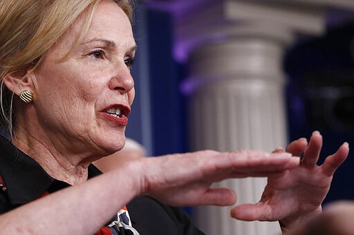 Dr. Deborah Birx, White House coronavirus response coordinator, speaks about the coronavirus in the James Brady Briefing Room, Thursday, March 26, 2020, in Washington. (AP Photo/Alex Brandon)