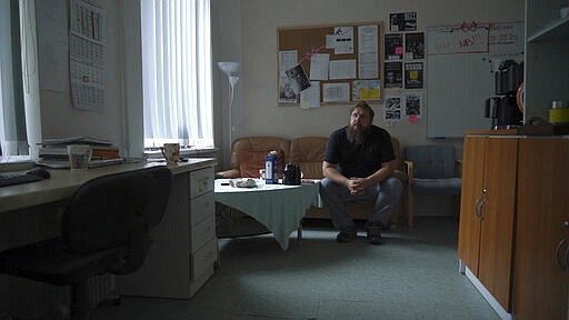 Former drug-user turned councillor Jaan Vaart, sits inside the staff room of the Convictus drug rehabilitation center in Tallinn, Estonia on Thursday, June 27, 2019. After Fentanyl, &quot;Heroin was like injecting water,&quot; he said. The tiny Baltic state has battled nearly two decades a fentanyl epidemic so severe its overdose death rate was almost six times the European average. Although police won the war on fentanyl the market shifted further towards synthetic drugs. (AP Photo/David Keyton)