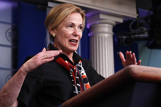 Dr. Deborah Birx, White House coronavirus response coordinator, speaks about the coronavirus in the James Brady Briefing Room, Thursday, March 26, 2020, in Washington. (AP Photo/Alex Brandon)