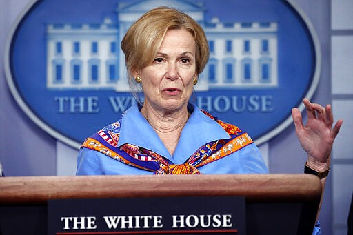 Dr. Deborah Birx, White House coronavirus response coordinator, speaks about the coronavirus in the James Brady Press Briefing Room, Friday, March 27, 2020, in Washington. (AP Photo/Alex Brandon)