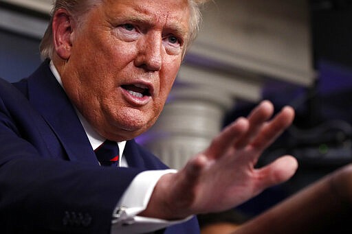 President Donald Trump speaks about the coronavirus in the James Brady Press Briefing Room, Friday, March 27, 2020, in Washington. (AP Photo/Alex Brandon)