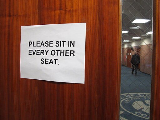 The Louisiana Capitol is limiting access to the public because of the coronavirus epidemic, taking temperatures to ensure people entering the building don't have a fever and requiring people to sit apart from each other in committee hearings, on Monday, March 16, 2020, in Baton Rouge, La. (AP Photo/Melinda Deslatte)