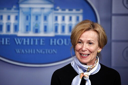 FILE - In this March 24, 2020, file photo Dr. Deborah Birx, White House coronavirus response coordinator, speaks about the coronavirus in the James Brady Briefing Room in Washington. Birx has emerged as one of the most important voices in the administration&#146;s response to the coronavirus pandemic, spelling out the implications of the virus in personal terms while attempting to reassure Americans that it is centering its response to the pandemic with a data-driven mindset. (AP Photo/Alex Brandon, File)