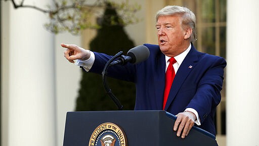 President Donald Trump speaks about the coronavirus in the Rose Garden of the White House, Monday, March 30, 2020, in Washington. (AP Photo/Alex Brandon)