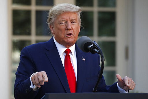 President Donald Trump speaks about the coronavirus in the Rose Garden of the White House, Monday, March 30, 2020, in Washington. (AP Photo/Alex Brandon)