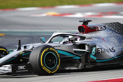 Mercedes driver Lewis Hamilton of Britain steers his car during the Formula One pre-season testing session at the Barcelona Catalunya racetrack in Montmelo, outside Barcelona, Spain, Friday, Feb. 28, 2020. (AP Photo/Joan Monfort)