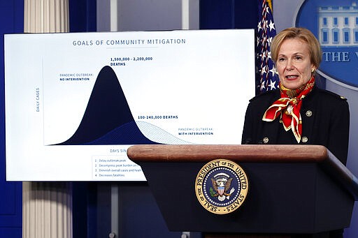 Dr. Deborah Birx, White House coronavirus response coordinator, speaks about the coronavirus in the James Brady Press Briefing Room of the White House, Tuesday, March 31, 2020, in Washington. (AP Photo/Alex Brandon)