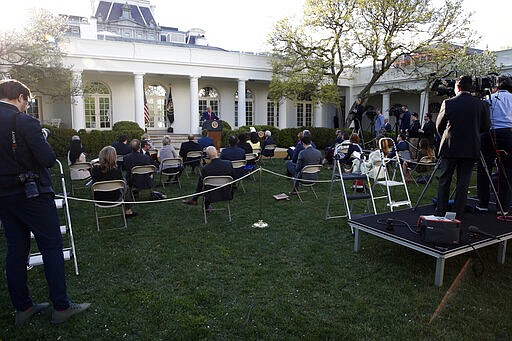 President Donald Trump speaks about the coronavirus in the Rose Garden of the White House, Monday, March 30, 2020, in Washington. (AP Photo/Alex Brandon)