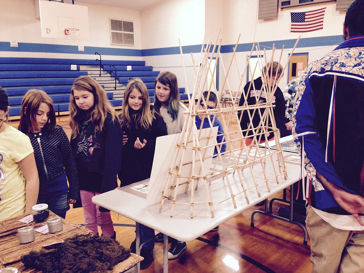 &#151;Photo courtesy IDAHO MYTHWEAVER
Priest River Elementary students partcipate in December&#146;s activities with the Kalispel Tribe. A second visit by the tribe is taking place today.