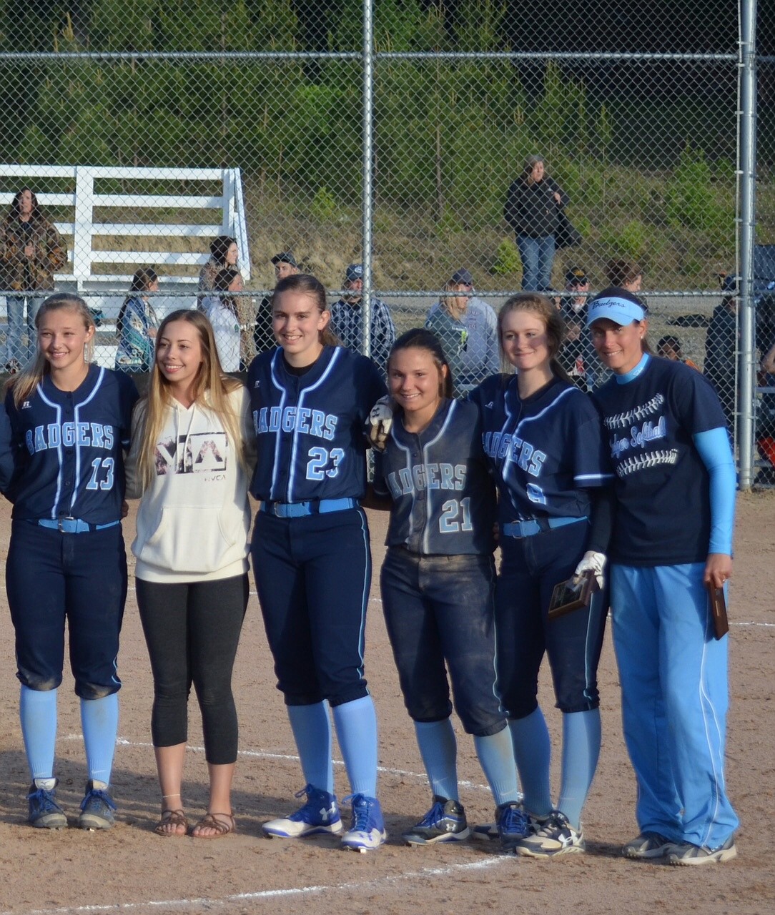 Photo by JULIE GOLDER
Intermountain All League players for Badgers in uniform from left Kassy Skeen, Trinity Golder, Jorryn Bennett, IML MVP Kadi Bateman and IML Coach of the Year Tomi Bateman.