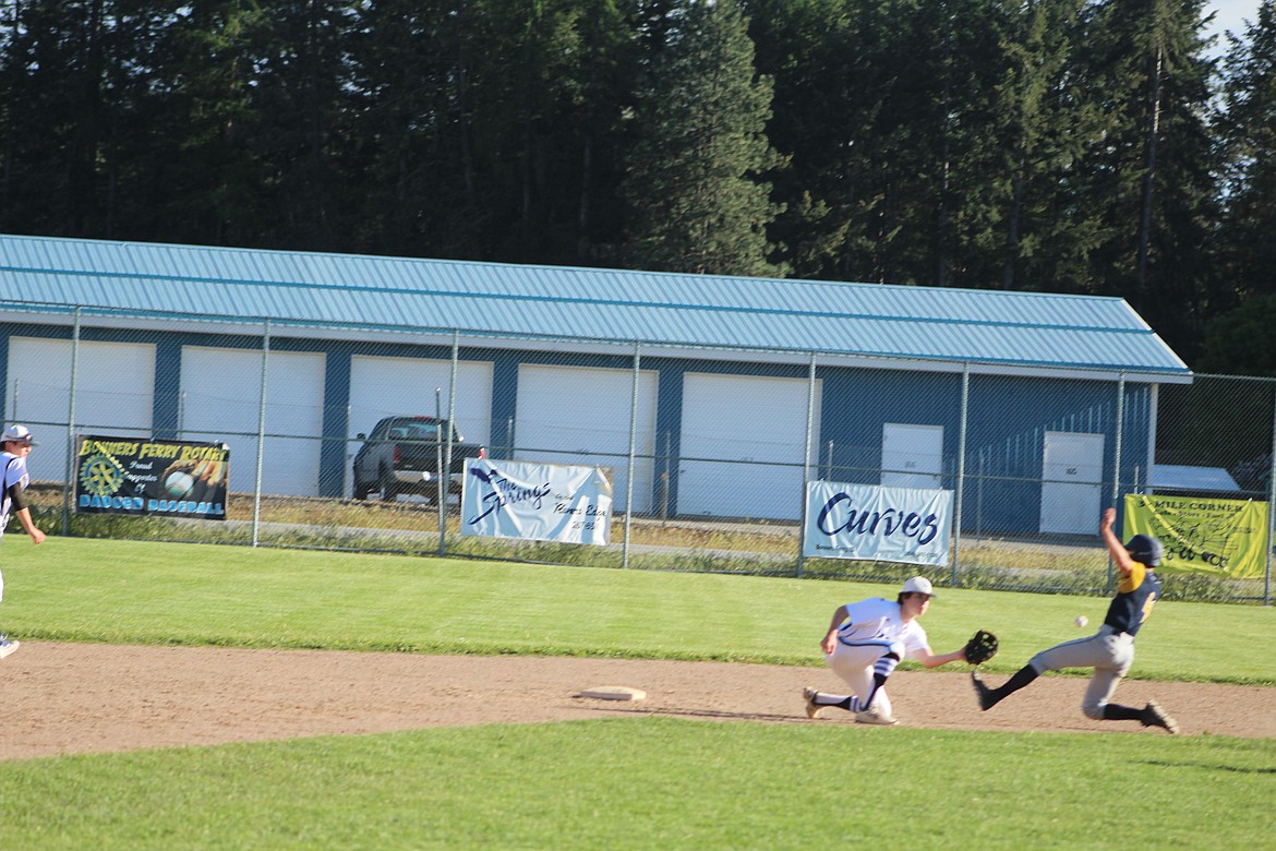 Photo by DON COGGER
Badger 2nd baseman makes a play on a Timberlake runner Tuesday.