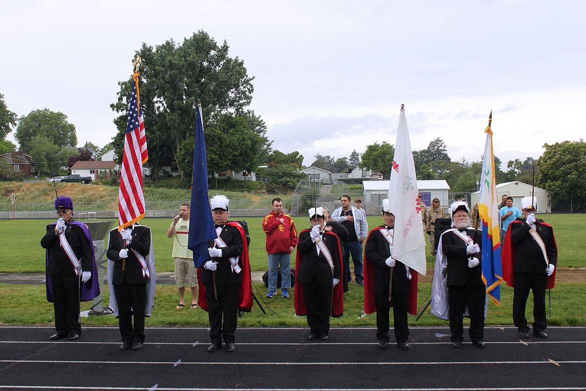 &#151;Photo courtesy JOSEPH ZAHNLE PHOTOGRAPHY
The Knights of Columbus Color Guard present the flag during the opening ceremony at the Northwest Regional Special Olympics competition in Lewiston. The Color Guard is from Lewiston and Moscow and Clarkston, Wash.