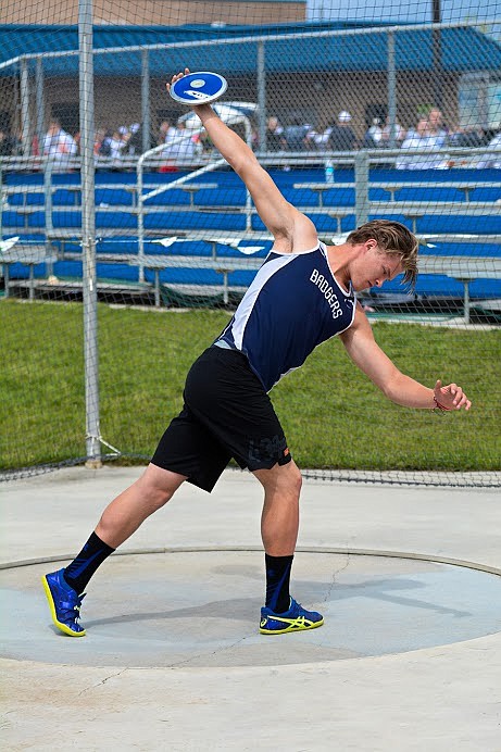 Photo by ROBERT LAVALA
Badger Jack Wade won the state championship in the discus with a throw of 146&#146;3.&#148; Hard work payed off for the senior as he comes home with a gold medal.