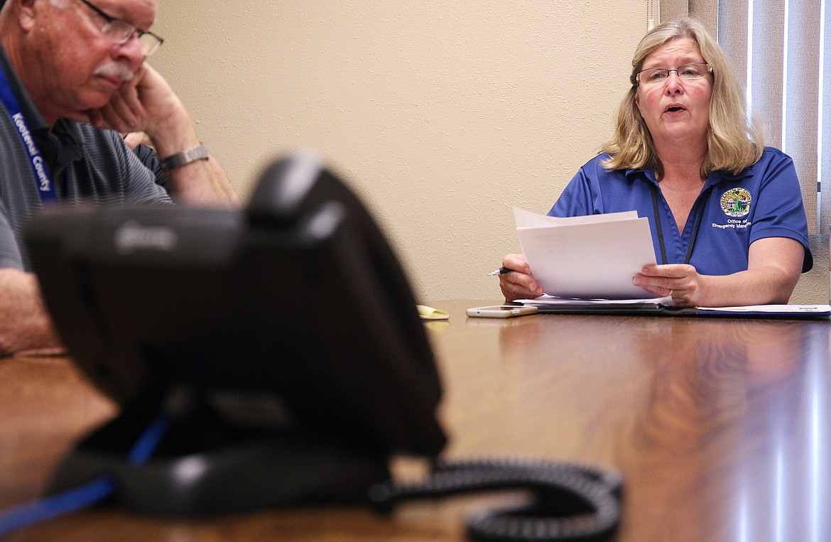 LOREN BENOIT/PressSandy Von Behren, the county's Office of Emergency Management director, speaks with local and regional emergency agencies during a fictional disaster Cascade Conference call on Wednesday.