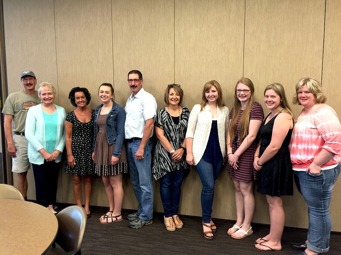 &#151;Courtesy photo
Selkirk Association of Realtors recently announced the names of scholarship and grant recipient winners. Pictured, from left, are Matt Linscott, Lana Kay Hanson, Vicki Linscott, LaCheale Linscot, attending North Idaho College; Mark Linscott, Carlene Peterson, Haley Peterson, plans on attending New York Institute of Photography;  Bobbi Jo Goding, plans on attending North Idaho College; Jessica Bomar, plans on attending Boise State University; and Nicole Bomar.