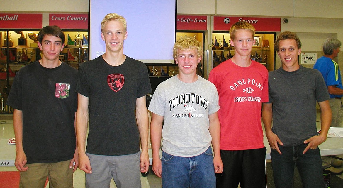 &#151;Courtesy photo
The undefeated conference and boys and girls district champion Sandpoint tennis team announced the 2017 boys team captains recently at the tennis awards banquet. Pictured from left to right are Logan Temple, Patrick Rockwell, Jacob Jackson, Reilly Wolfe and Michael Favor. Sandpoint head coach Kent Anderson had high praise for the team and its future. &#147;This was one of the best teams in school history. The athletes were dedicated, inspired and relentless workers,&#148; said Anderson, also praising the work of assistants Roger Alexander and former Gonzaga head tennis coach Patty Aunan. &#147;We had big talent top to bottom and the practices were intense. As great as this team was, watch out for 2017. We won&#146;t rebuild, we&#146;ll reload.&#148;