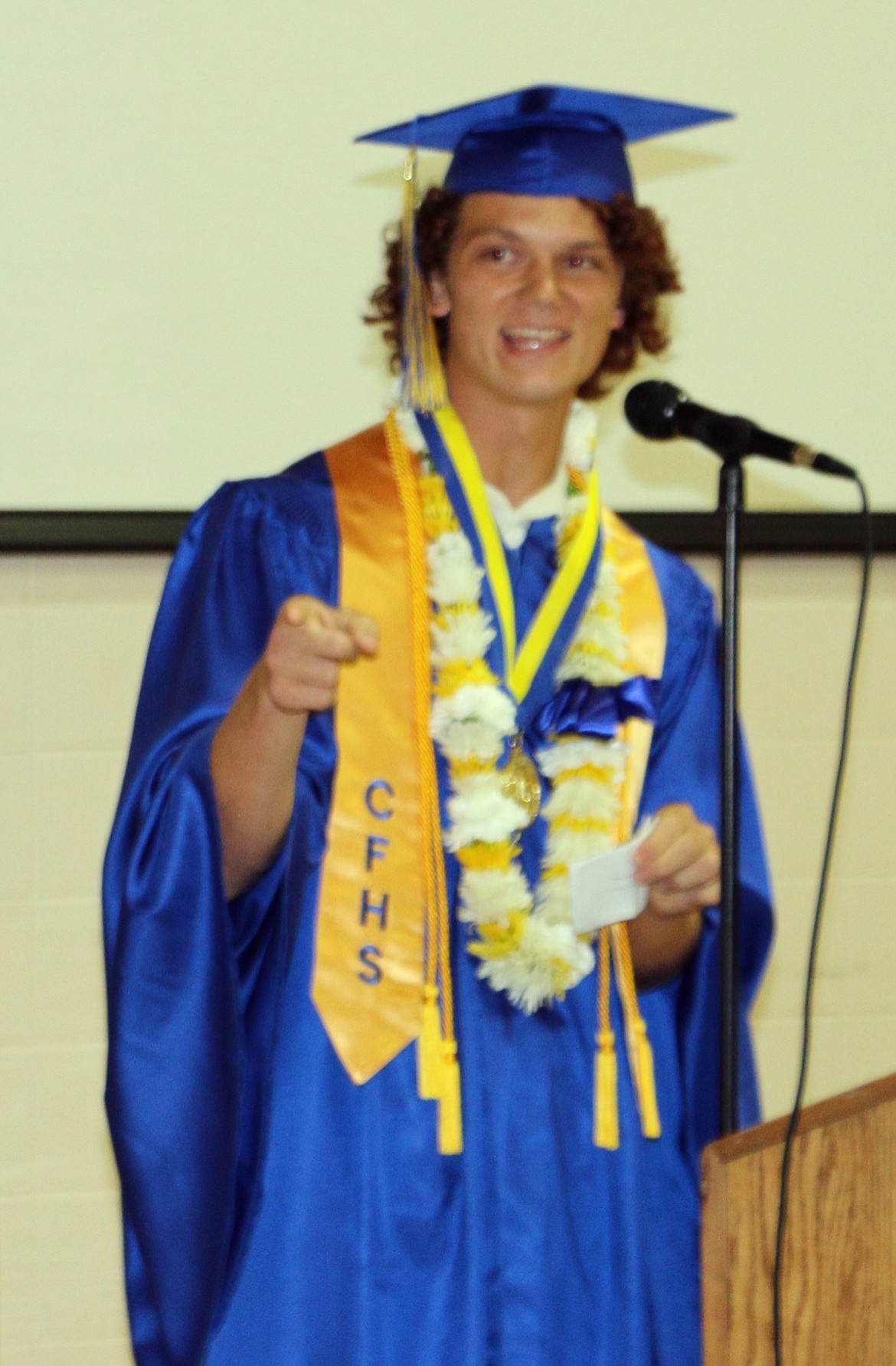 -- Photo by LYNNE HALEY

Clark Fork co-valedictorian Niko Icardo gives a speech at Wednesday's graduation ceremony.